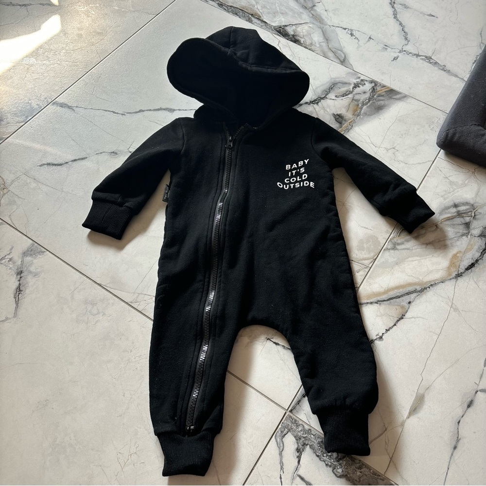 Cozy Black Hooded Baby Romper